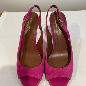 Cole Haan Fuchsia Suede Slingback Peep Toe Pumps